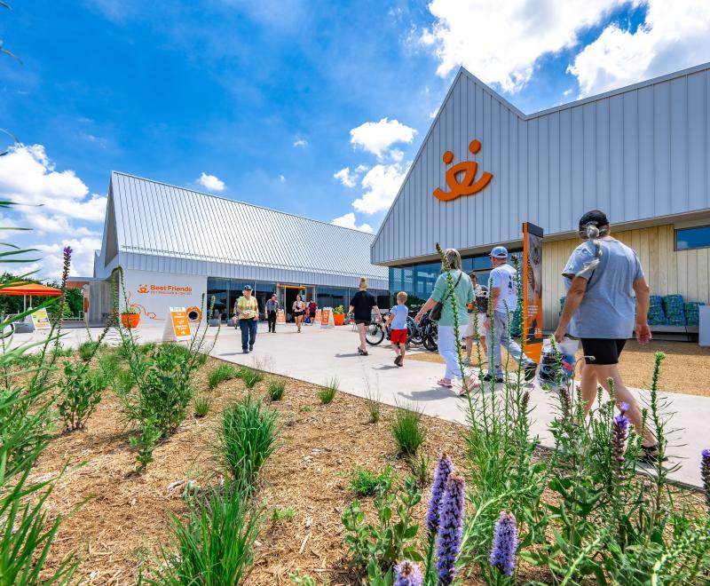 People attending a pet adoption event in Bentonville, Arkansas