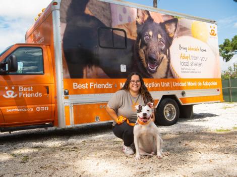 Valentina, Petey and Mav with a Best Friends branded truck