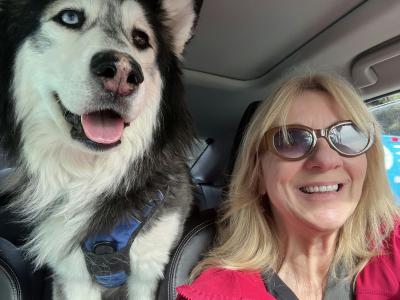 Volunteer Deb Daly and husky