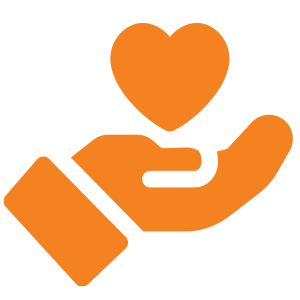 Icon showing a silhouette of an open hand with a heart shape above it